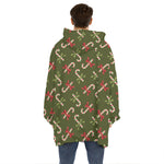 Xmas Candy Cane Pattern Print Hoodie Blanket