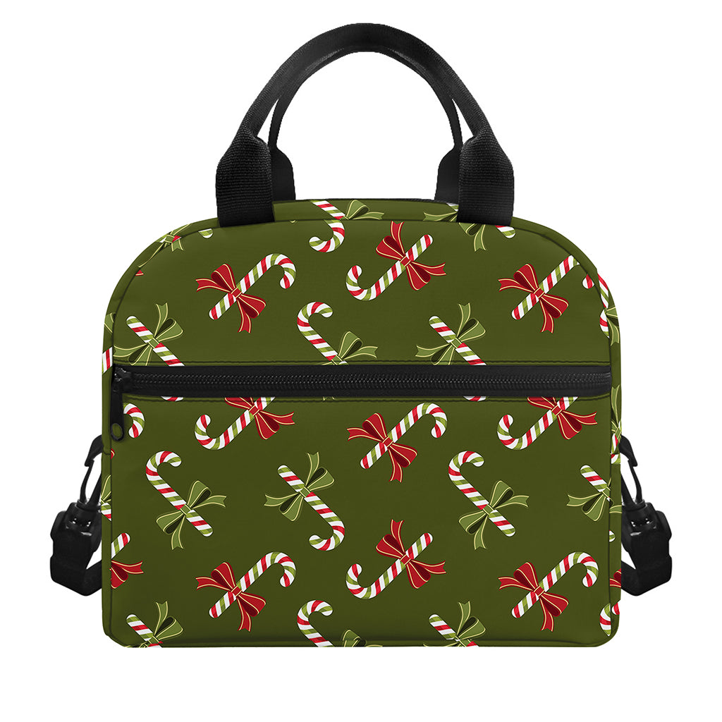 Xmas Candy Cane Pattern Print Insulated Lunch Bag