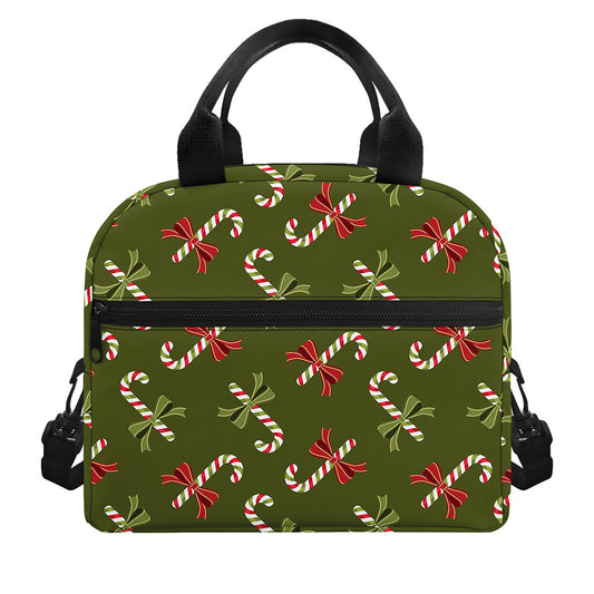Xmas Candy Cane Pattern Print Insulated Lunch Bag