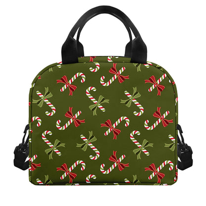 Xmas Candy Cane Pattern Print Insulated Lunch Bag
