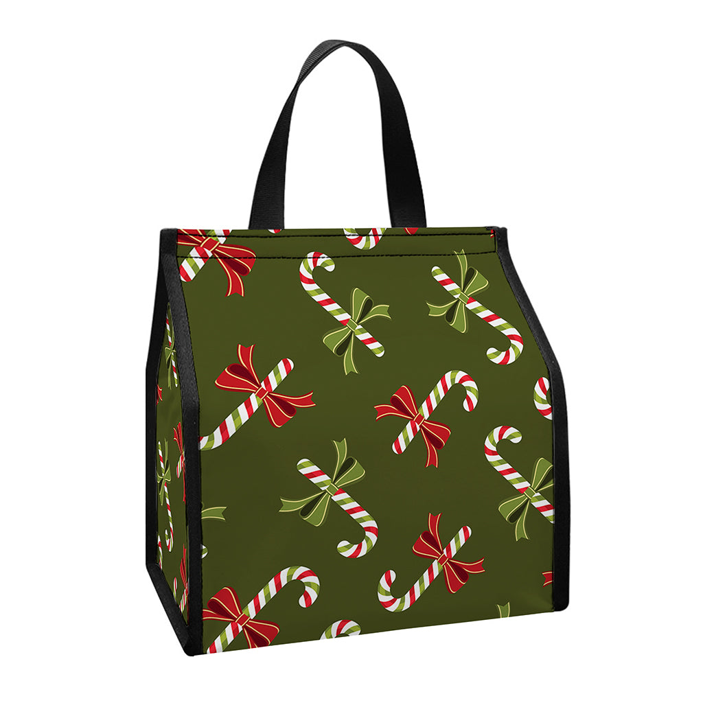 Xmas Candy Cane Pattern Print Insulated Lunch Tote