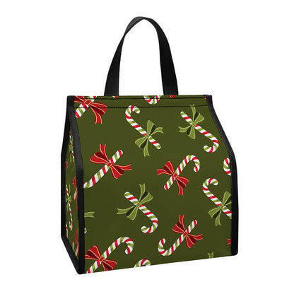 Xmas Candy Cane Pattern Print Insulated Lunch Tote