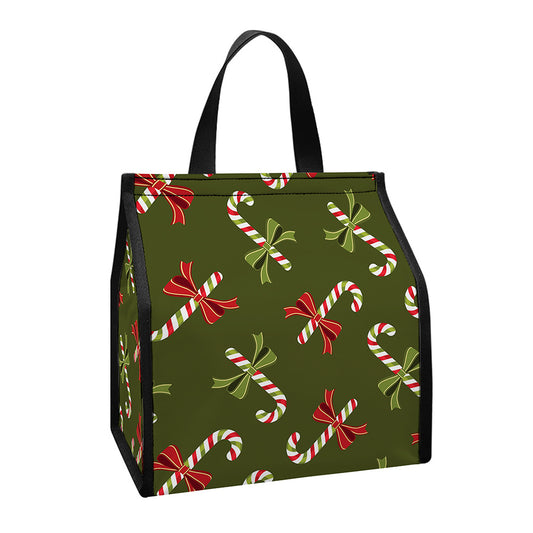 Xmas Candy Cane Pattern Print Insulated Lunch Tote