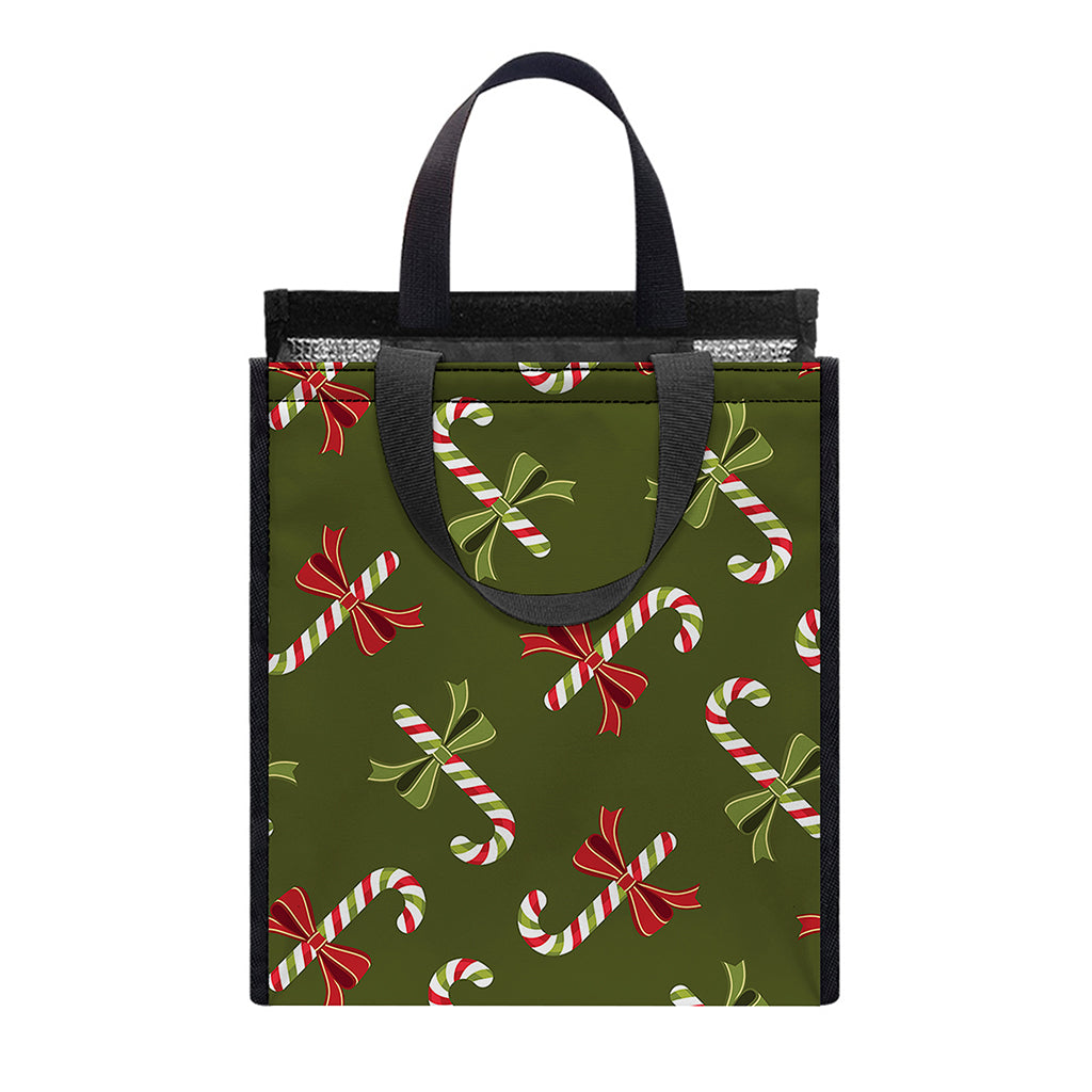 Xmas Candy Cane Pattern Print Insulated Lunch Tote