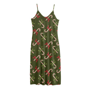 Xmas Candy Cane Pattern Print Jersey Midi Cami Dress