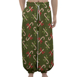 Xmas Candy Cane Pattern Print Lantern Pants