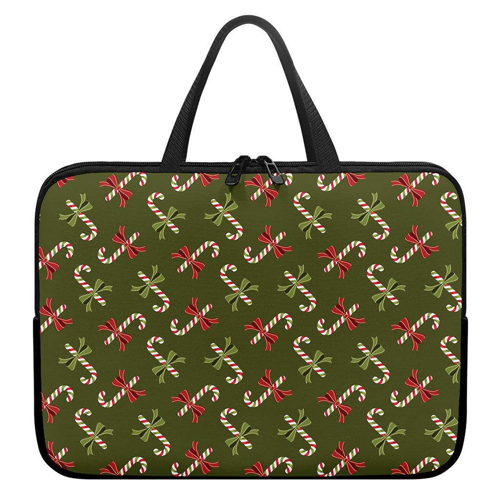 Xmas Candy Cane Pattern Print Laptop Sleeve With Handle