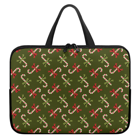 Xmas Candy Cane Pattern Print Laptop Sleeve With Handle