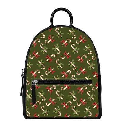 Xmas Candy Cane Pattern Print Leather Backpack