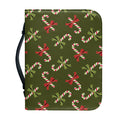 Xmas Candy Cane Pattern Print Leather Bible Cover