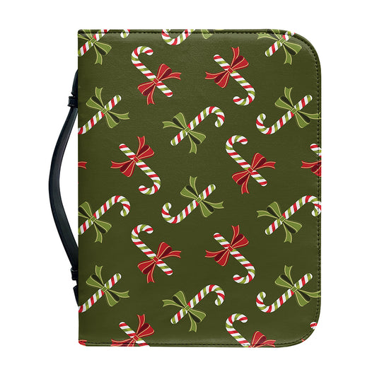 Xmas Candy Cane Pattern Print Leather Bible Cover
