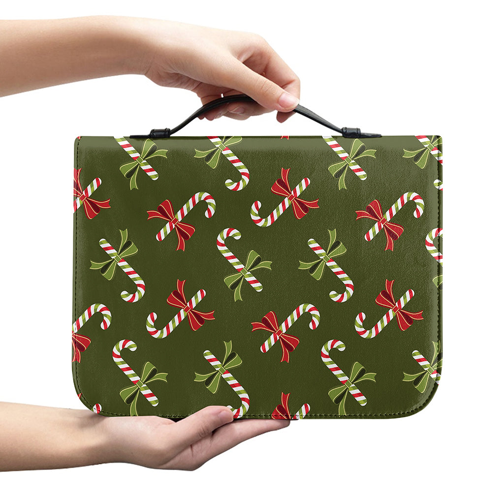 Xmas Candy Cane Pattern Print Leather Bible Cover