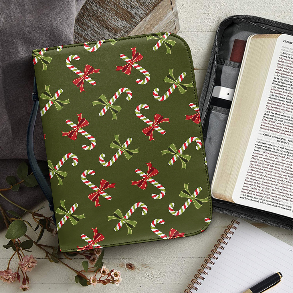 Xmas Candy Cane Pattern Print Leather Bible Cover
