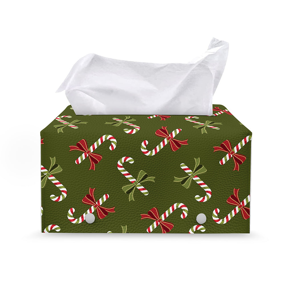 Xmas Candy Cane Pattern Print Leather Tissue Box Cover
