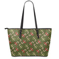 Xmas Candy Cane Pattern Print Leather Tote Bag With Zipper