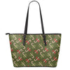 Xmas Candy Cane Pattern Print Leather Tote Bag