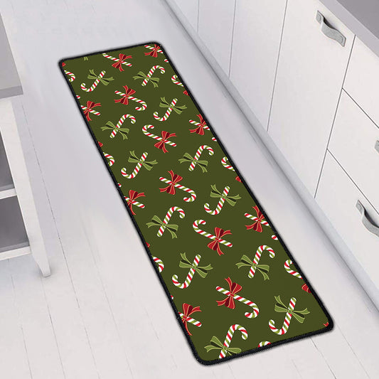 Xmas Candy Cane Pattern Print Long Kitchen Mat