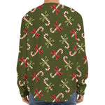 Xmas Candy Cane Pattern Print Long Sleeve Baseball Jersey