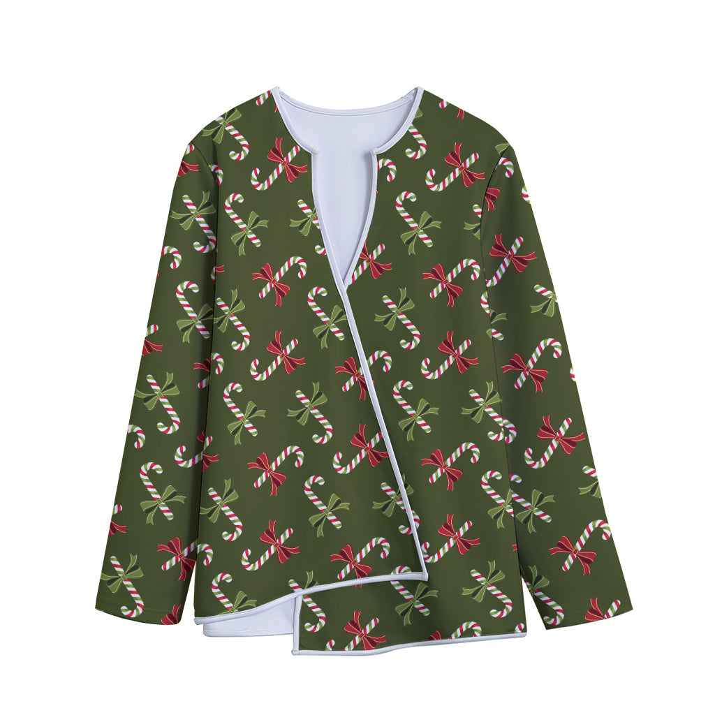 Xmas Candy Cane Pattern Print Long Sleeve Short Coat