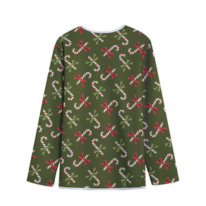 Xmas Candy Cane Pattern Print Long Sleeve Short Coat