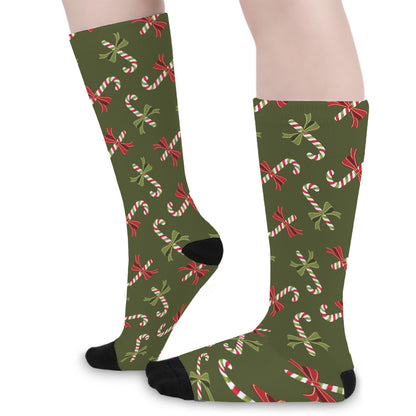 Xmas Candy Cane Pattern Print Long Socks