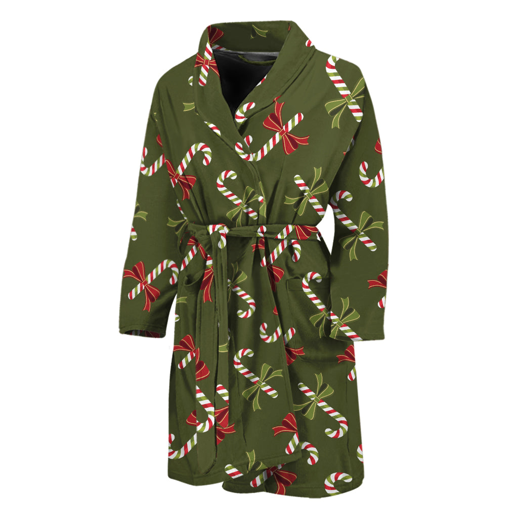 Xmas Candy Cane Pattern Print Men's Bathrobe