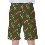 Xmas Candy Cane Pattern Print Men's Beach Shorts
