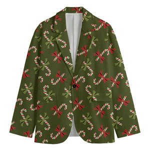 Xmas Candy Cane Pattern Print Men's Blazer