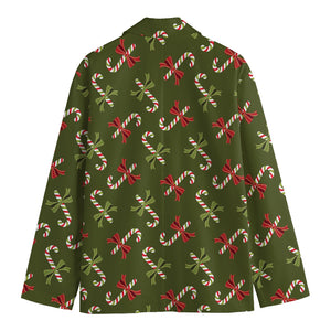 Xmas Candy Cane Pattern Print Men's Blazer