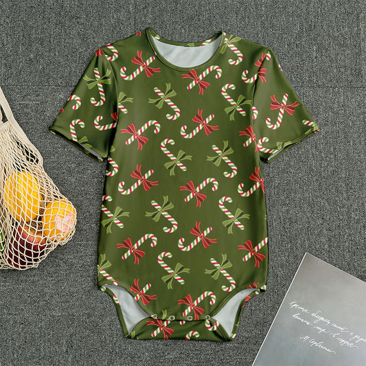 Xmas Candy Cane Pattern Print Men's Bodysuit