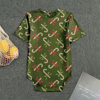 Xmas Candy Cane Pattern Print Men's Bodysuit