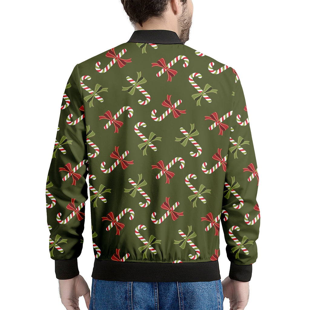 Xmas Candy Cane Pattern Print Men's Bomber Jacket