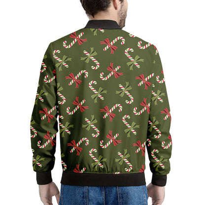 Xmas Candy Cane Pattern Print Men's Bomber Jacket