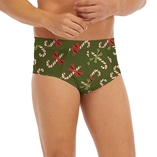 Xmas Candy Cane Pattern Print Men's Briefs