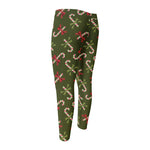 Xmas Candy Cane Pattern Print Men's Compression Pants