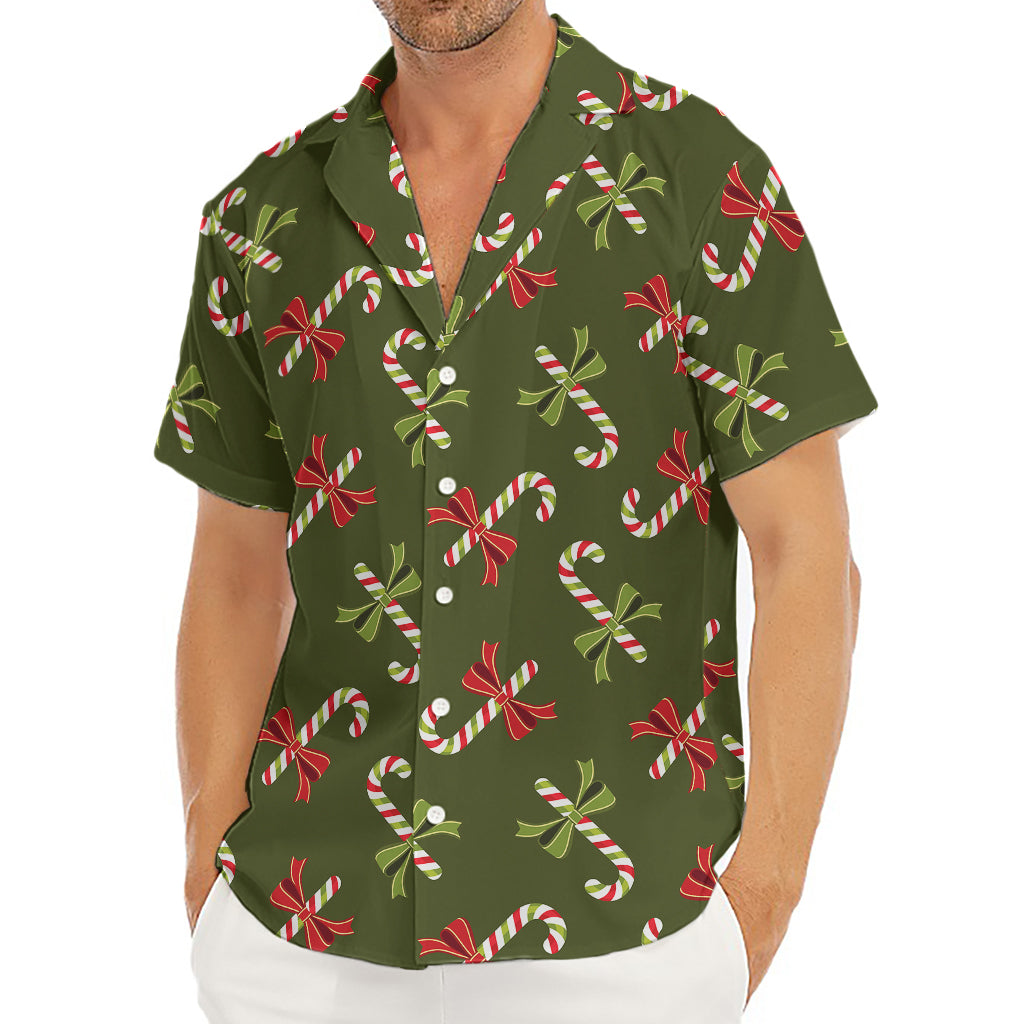 Xmas Candy Cane Pattern Print Men's Deep V-Neck Shirt