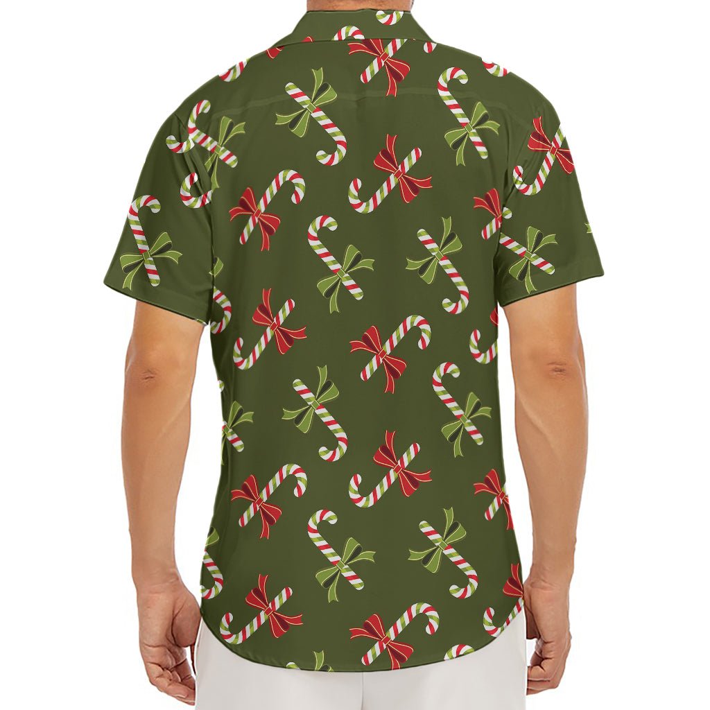 Xmas Candy Cane Pattern Print Men's Deep V-Neck Shirt