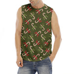 Xmas Candy Cane Pattern Print Men's Fitness Tank Top
