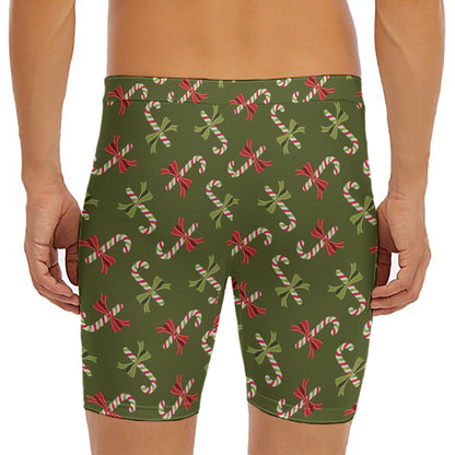 Xmas Candy Cane Pattern Print Men's Long Boxer Briefs