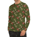 Xmas Candy Cane Pattern Print Men's Long Sleeve Rash Guard