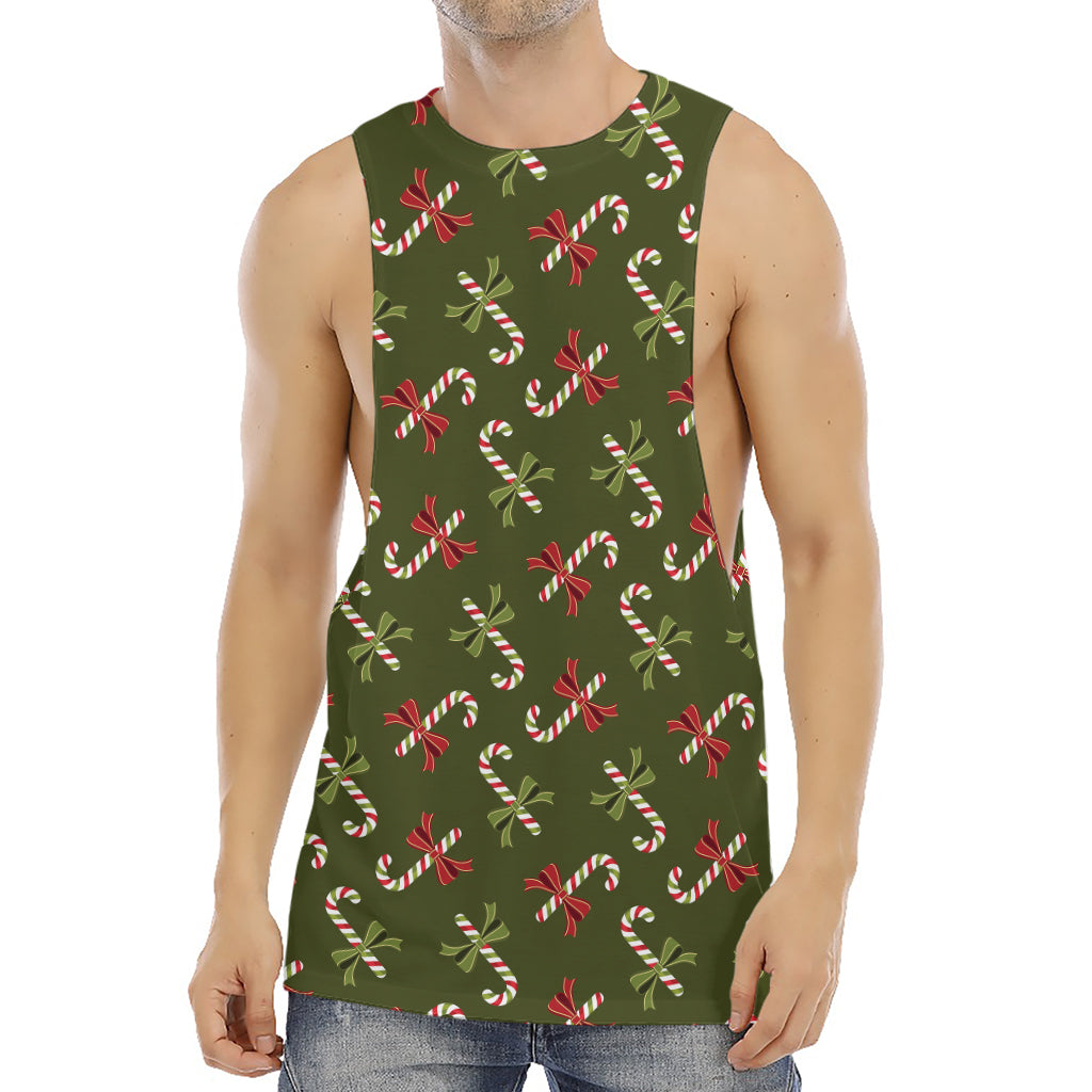 Xmas Candy Cane Pattern Print Men's Muscle Tank Top