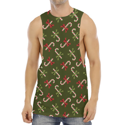 Xmas Candy Cane Pattern Print Men's Muscle Tank Top