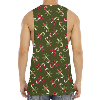 Xmas Candy Cane Pattern Print Men's Muscle Tank Top