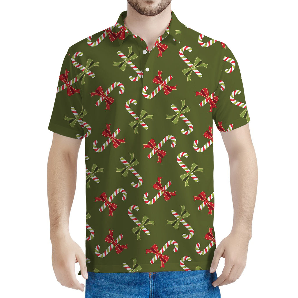 Xmas Candy Cane Pattern Print Men's Polo Shirt