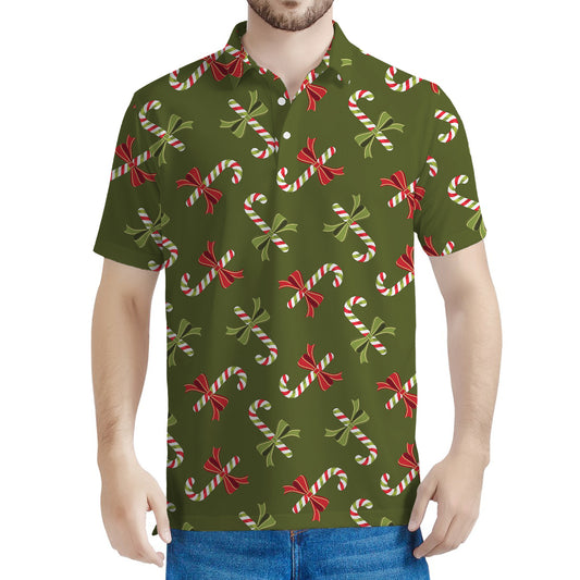 Xmas Candy Cane Pattern Print Men's Polo Shirt