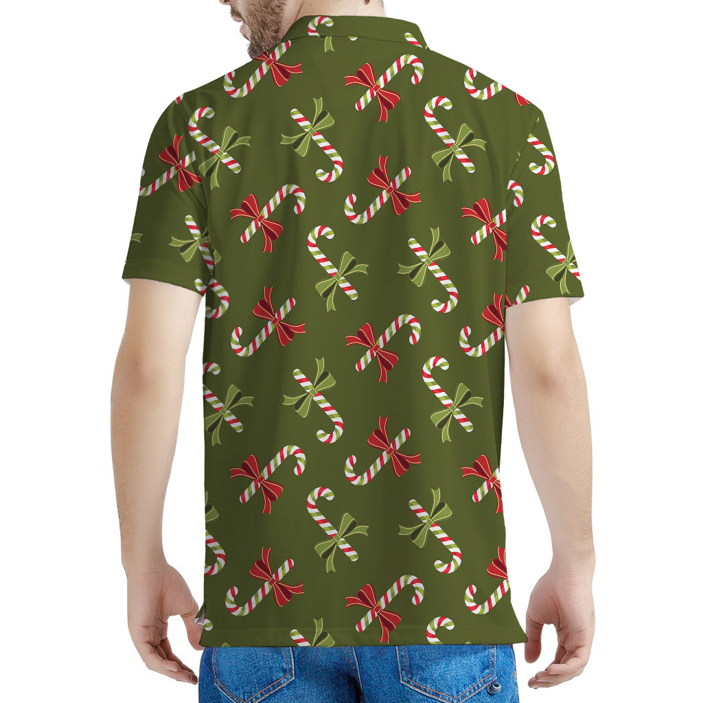 Xmas Candy Cane Pattern Print Men's Polo Shirt