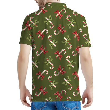 Xmas Candy Cane Pattern Print Men's Polo Shirt