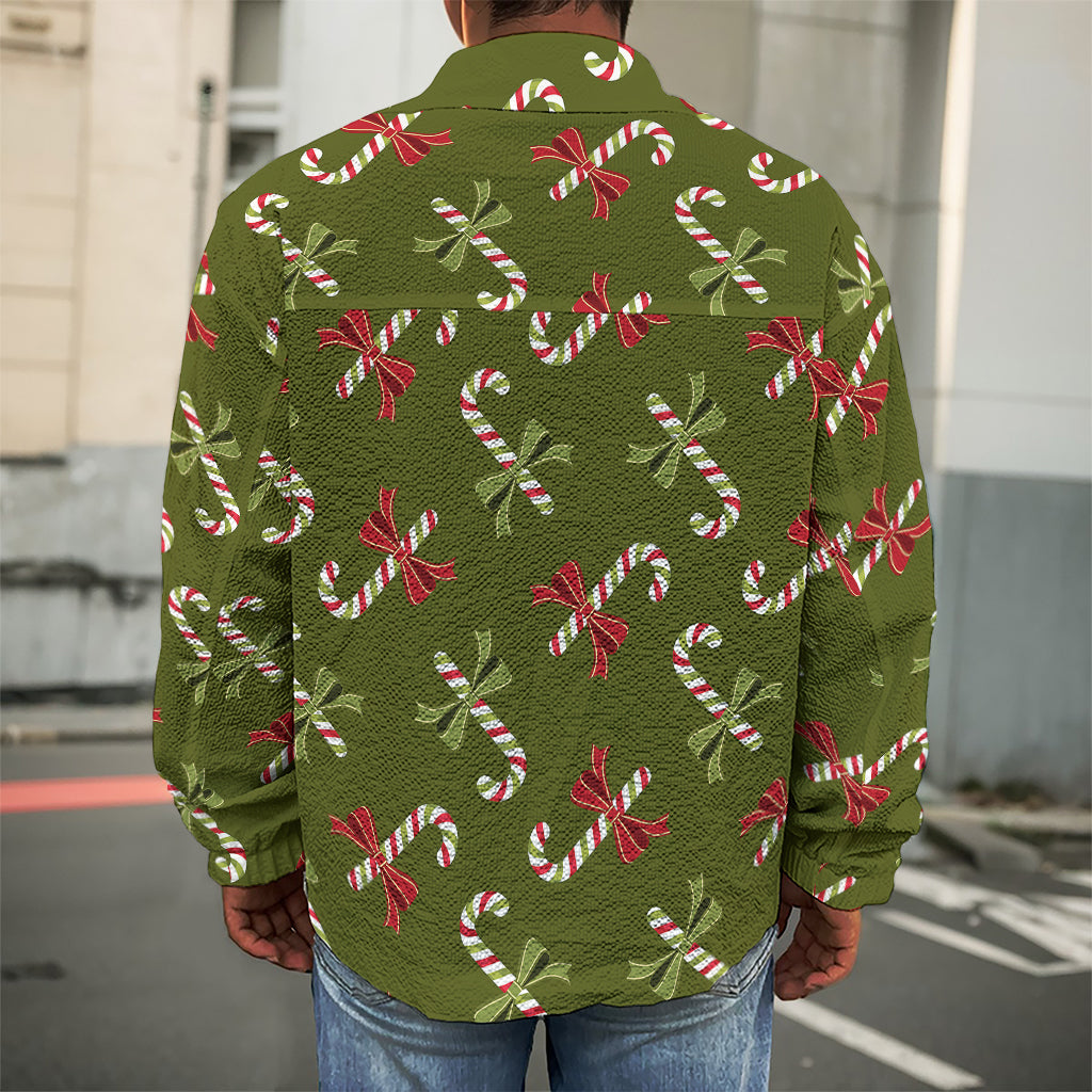 Xmas Candy Cane Pattern Print Men's Shirt Jacket