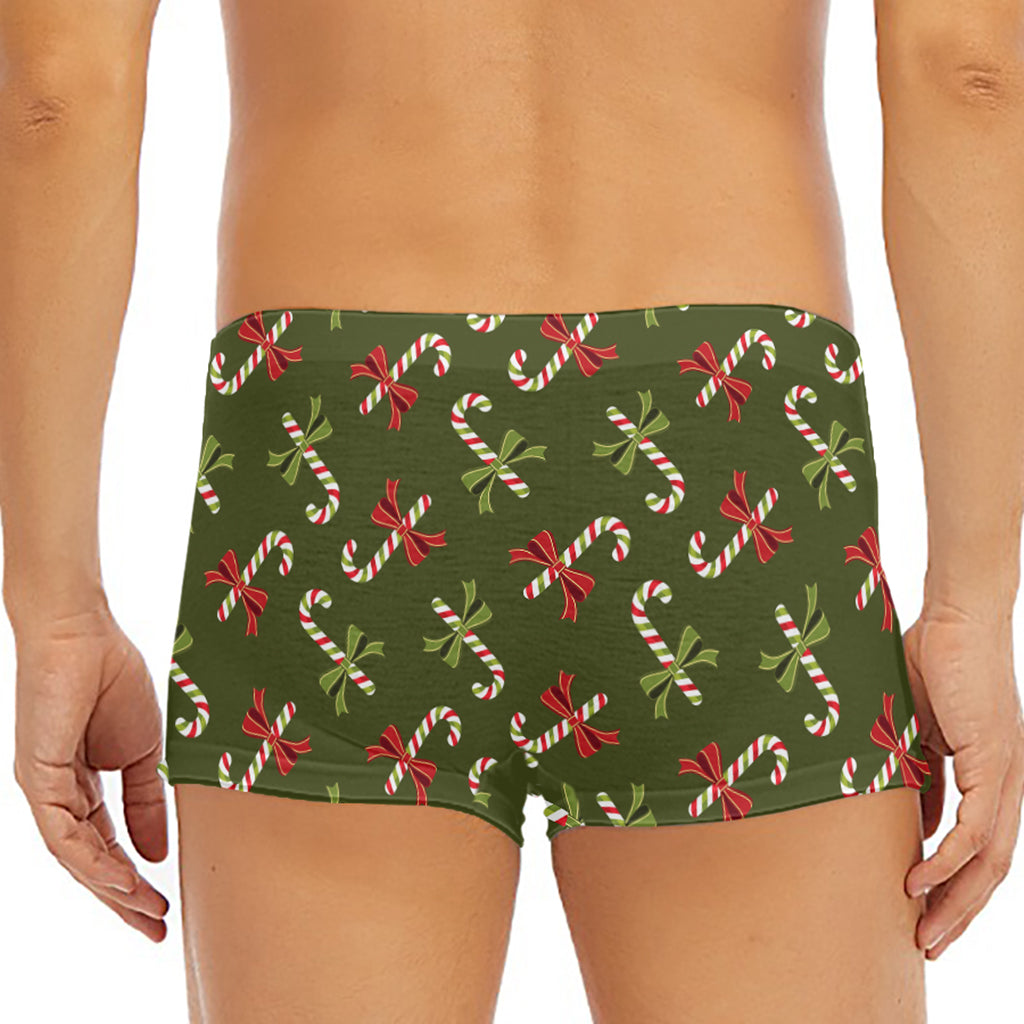 Xmas Candy Cane Pattern Print Men's Short Boxer Briefs