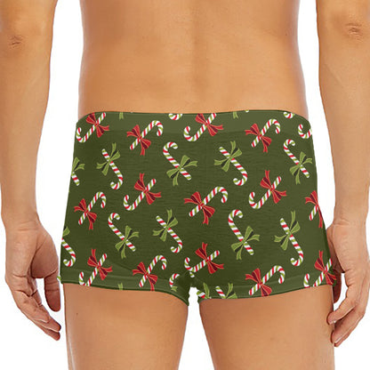 Xmas Candy Cane Pattern Print Men's Short Boxer Briefs